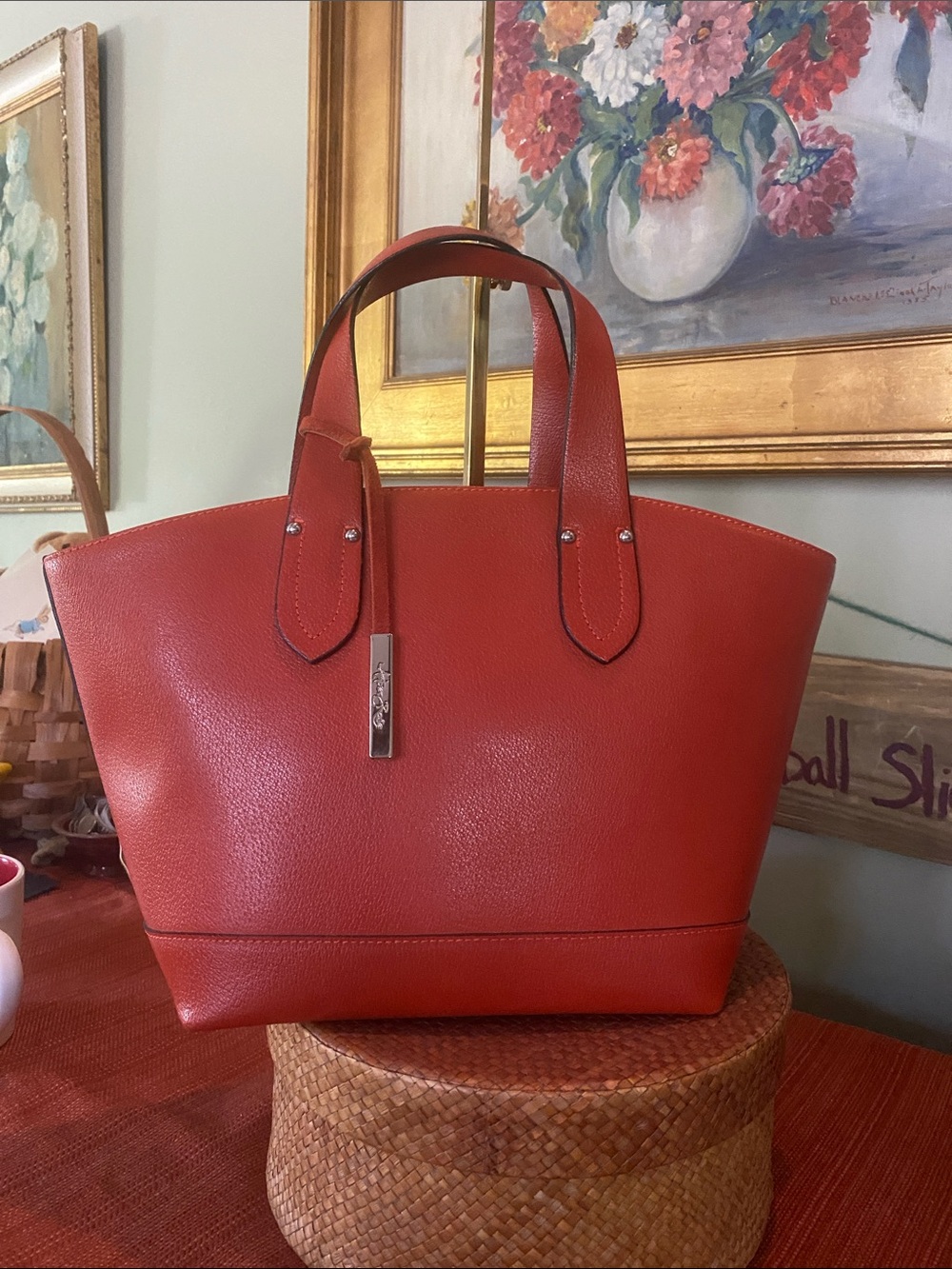 Amber Rose Red Italian Rugato Textured Leather Handbag from Italy